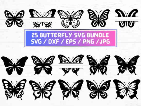 25 Butterfly SVG, DXF, EPS, JPG for Crafts & Graphics