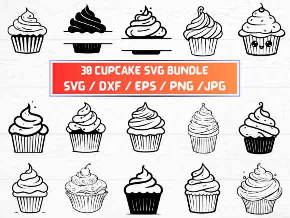 30 Cupcake SVG Files for Crafts & Graphics