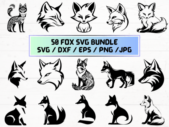 50 Fox SVG, DXF, EPS, JPG: Graphics for Crafts & Creative Brands