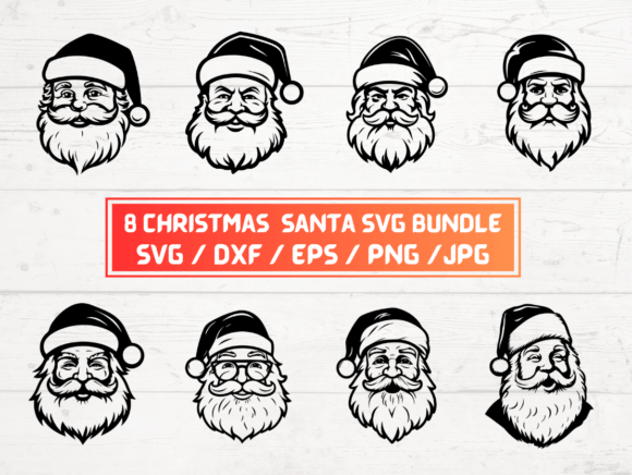 8 CHRISTMAS Santa Face SVG Bundle: Graphics for Crafts & Local Branding
