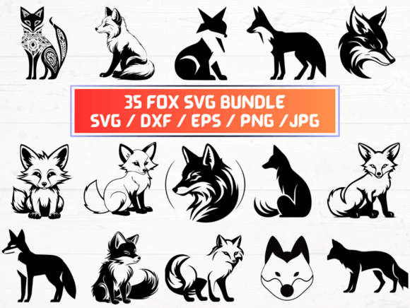 Fox SVG, DXF, EPS, JPG: Graphics for Crafts & Creative Brands