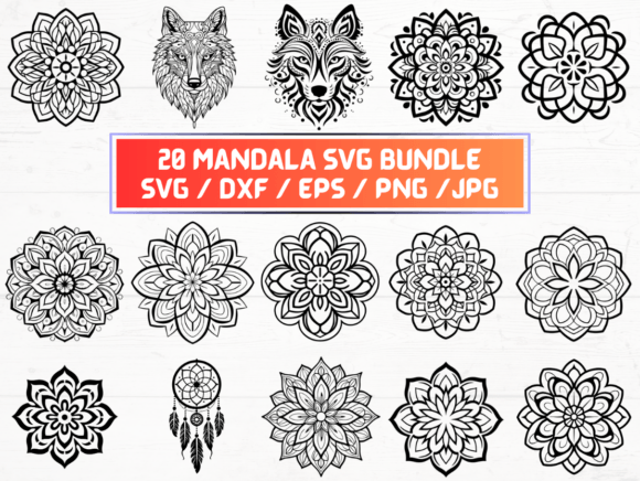 Mandala SVG, DXF, EPS, JPG: Graphics for Crafts & Creative Brands