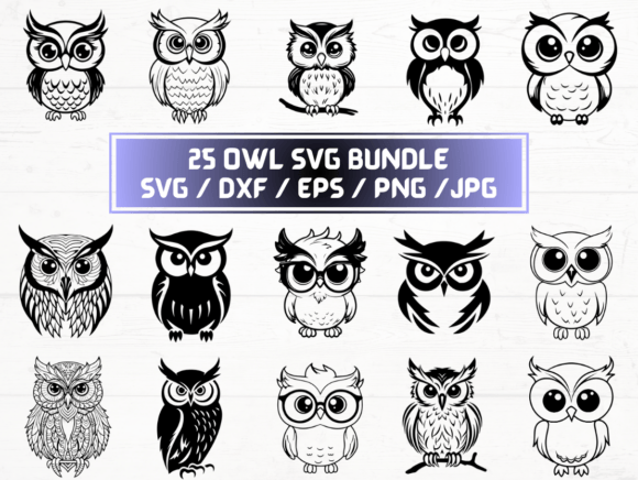 Owl SVG, DXF, EPS, JPG: Graphics for Crafts & Creative Projects
